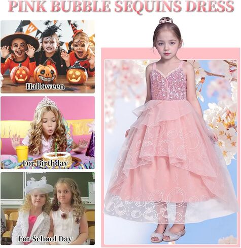 Witch Dress for Girls Princess Glitter Pink Costumes Girls Bubble Tulle Sequins Dress Up for Halloween Cosplay in Saudi Arabia