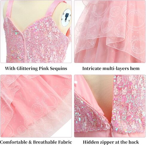 Witch Dress for Girls Princess Glitter Pink Costumes Girls Bubble Tulle Sequins Dress Up for Halloween Cosplay in Saudi Arabia