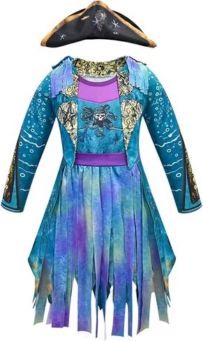 Halloween Girls Descendants Uma Cosplay Costume, Princess Birthday Party Pirate Dress Up Clothes Outfits with Hat in Saudi Arabia