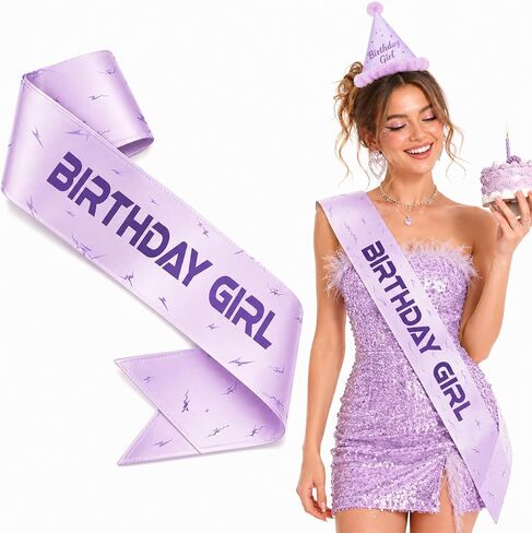 Birthday Girl Sash Purple Lightning Party Accessory for Women, Satin Birthday Decorations Inspired by Fantasy Hunter Concert Theme, Stylish Party Favor Outfit for Celebration Photos in Saudi Arabia