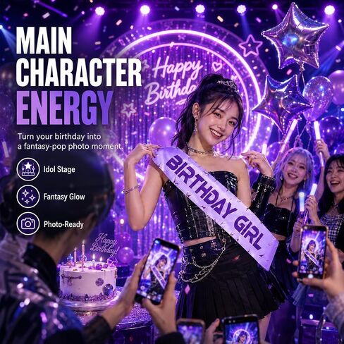 Birthday Girl Sash Purple Lightning Party Accessory for Women, Satin Birthday Decorations Inspired by Fantasy Hunter Concert Theme, Stylish Party Favor Outfit for Celebration Photos in Saudi Arabia