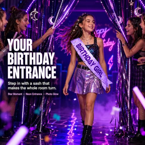 Birthday Girl Sash Purple Lightning Party Accessory for Women, Satin Birthday Decorations Inspired by Fantasy Hunter Concert Theme, Stylish Party Favor Outfit for Celebration Photos in Saudi Arabia