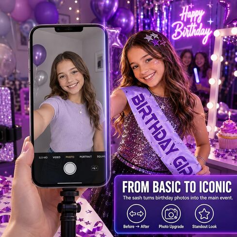 Birthday Girl Sash Purple Lightning Party Accessory for Women, Satin Birthday Decorations Inspired by Fantasy Hunter Concert Theme, Stylish Party Favor Outfit for Celebration Photos in Saudi Arabia