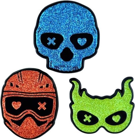 ConQuest Journals Into Darkness Masked Men Glitter Enamel Pin 3-Pack, Straight Post, Rubber Backers, Pins for Jacket, Tote & More, Navessa Allen Lights Out Caught Up Game On Masks, Officially Licensed in Kuwait