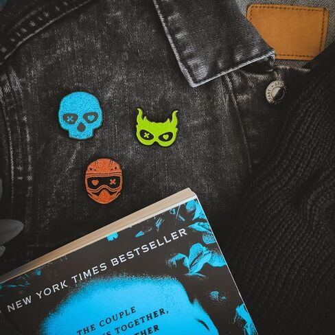 ConQuest Journals Into Darkness Masked Men Glitter Enamel Pin 3-Pack, Straight Post, Rubber Backers, Pins for Jacket, Tote & More, Navessa Allen Lights Out Caught Up Game On Masks, Officially Licensed in Kuwait