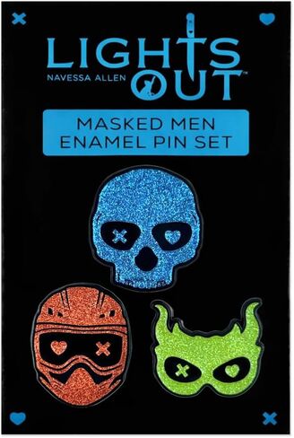 ConQuest Journals Into Darkness Masked Men Glitter Enamel Pin 3-Pack, Straight Post, Rubber Backers, Pins for Jacket, Tote & More, Navessa Allen Lights Out Caught Up Game On Masks, Officially Licensed in Kuwait