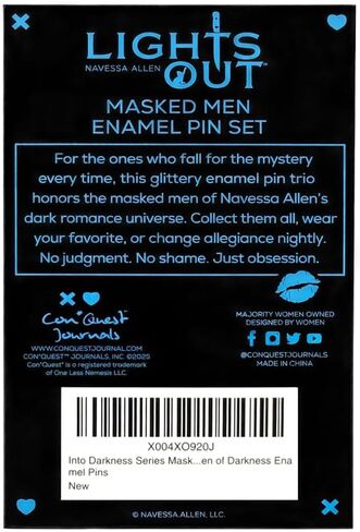 ConQuest Journals Into Darkness Masked Men Glitter Enamel Pin 3-Pack, Straight Post, Rubber Backers, Pins for Jacket, Tote & More, Navessa Allen Lights Out Caught Up Game On Masks, Officially Licensed in Kuwait