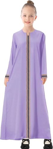 WSPLYSPJY Kids Girls Gold Embroidered Muslim Dress Abaya Long Sleeve Eid Robe Prayer Clothes in Saudi Arabia