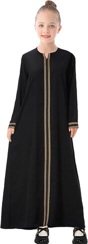 WSPLYSPJY Kids Girls Gold Embroidered Muslim Dress Abaya Long Sleeve Eid Robe Prayer Clothes in Saudi Arabia