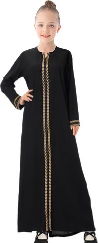 WSPLYSPJY Kids Girls Gold Embroidered Muslim Dress Abaya Long Sleeve Eid Robe Prayer Clothes in Saudi Arabia