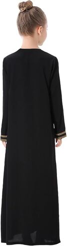 WSPLYSPJY Kids Girls Gold Embroidered Muslim Dress Abaya Long Sleeve Eid Robe Prayer Clothes in Saudi Arabia