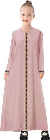 WSPLYSPJY Kids Girls Gold Embroidered Muslim Dress Abaya Long Sleeve Eid Robe Prayer Clothes in Saudi Arabia