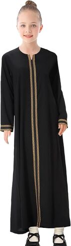 WSPLYSPJY Kids Girls Gold Embroidered Muslim Dress Abaya Long Sleeve Eid Robe Prayer Clothes in Saudi Arabia