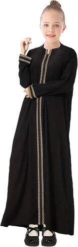 WSPLYSPJY Kids Girls Gold Embroidered Muslim Dress Abaya Long Sleeve Eid Robe Prayer Clothes in Saudi Arabia