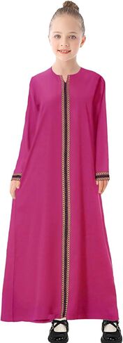 WSPLYSPJY Kids Girls Gold Embroidered Muslim Dress Abaya Long Sleeve Eid Robe Prayer Clothes in Saudi Arabia