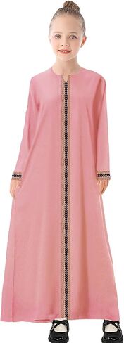 WSPLYSPJY Kids Girls Gold Embroidered Muslim Dress Abaya Long Sleeve Eid Robe Prayer Clothes in Saudi Arabia