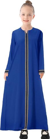 WSPLYSPJY Kids Girls Gold Embroidered Muslim Dress Abaya Long Sleeve Eid Robe Prayer Clothes in Saudi Arabia
