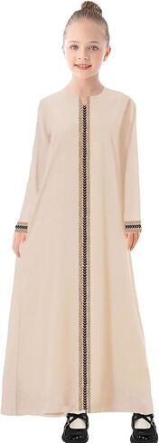 WSPLYSPJY Kids Girls Gold Embroidered Muslim Dress Abaya Long Sleeve Eid Robe Prayer Clothes in Saudi Arabia