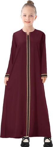 WSPLYSPJY Kids Girls Gold Embroidered Muslim Dress Abaya Long Sleeve Eid Robe Prayer Clothes in Saudi Arabia