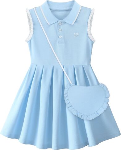Cubear Toddler Girls Athletic Dress Tennis Golf Ruffle Sleeveless Dress with Heart Bag Polo Collar A-Line Sundress in Saudi Arabia