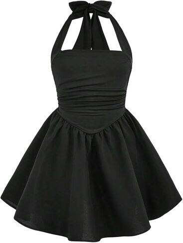 WDIRARA Girl's Tie Back Sleeveless Halter Dress Ruched Party Birthday Swing A Line Dress in Kuwait