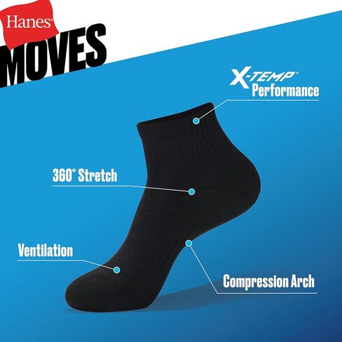 مجموعة جوارب الكاحل الرجالية من Hanes، عبوة من 4 أزواج، تتحرك 360 درجة حرارة X-Temp، جوارب خفيفة الوزن مسامية ماصة للرطوبة in Kuwait