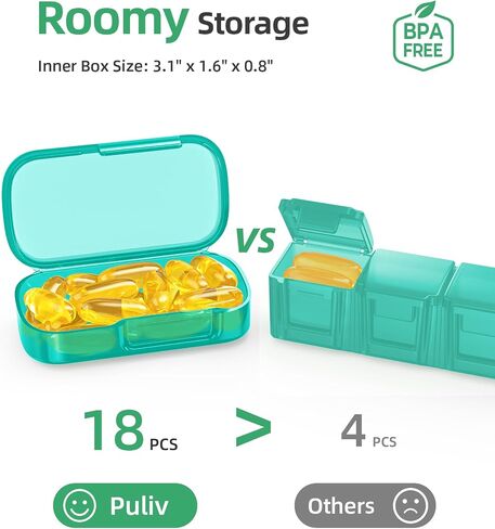 PULIV Weekly Pill Organizer with Large Capacity, Dual Protection Pill Box 7 Day, Arthritis Friendly Pill Case Easy to Open, Medicine Organizer for Vitamins, Medications, Fish Oils, Supplements (Cyan) in Saudi Arabia