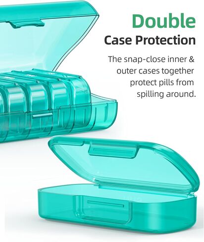 PULIV Weekly Pill Organizer with Large Capacity, Dual Protection Pill Box 7 Day, Arthritis Friendly Pill Case Easy to Open, Medicine Organizer for Vitamins, Medications, Fish Oils, Supplements (Cyan) in Saudi Arabia