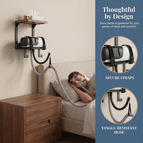 2-Tier Wall Mount CPAP Organizer,CPAP Hose Holder, Adjustable Hose & Mask Hanger, Bedside Storage Shelf Fits ResMed AirSense 11, Space-Saving & Easy Mounting in Saudi Arabia