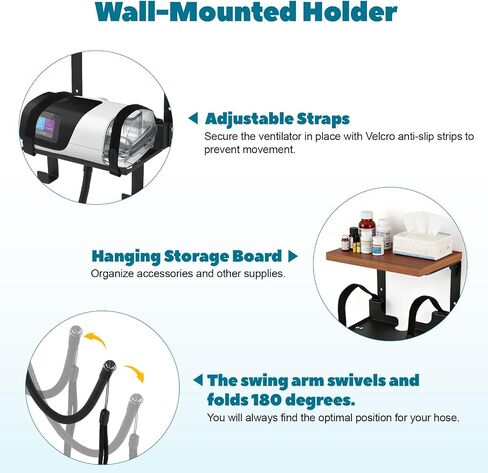 2-Tier Wall Mount CPAP Organizer,CPAP Hose Holder, Adjustable Hose & Mask Hanger, Bedside Storage Shelf Fits ResMed AirSense 11, Space-Saving & Easy Mounting in Saudi Arabia