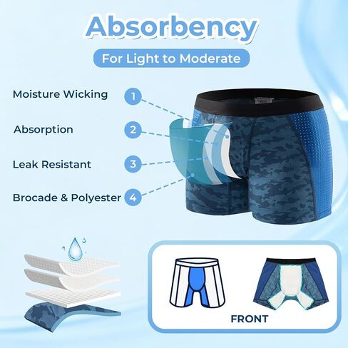 Carer Absorbent Boxer Briefs for Boys, Reusable Leak-Proof Pants with Front Absorbency, 4-Pack Washable Regular Underwear for Daytime Incontinence, Multi-Colored, Size 10 in Kuwait