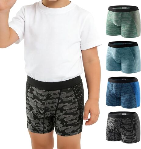 Carer Absorbent Boxer Briefs for Boys, Reusable Leak-Proof Pants with Front Absorbency, 4-Pack Washable Regular Underwear for Daytime Incontinence, Multi-Colored, Size 10 in Kuwait