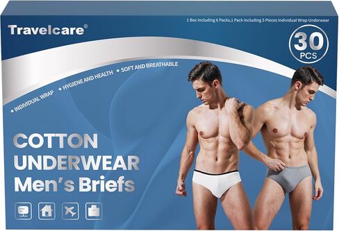 30 Packs Mens 100% Cotton Disposable Underwear Briefs Gift Box Set for Travel Fitness Hotel Spa Hospital Mid Waist (Grey&White,L) in Saudi Arabia