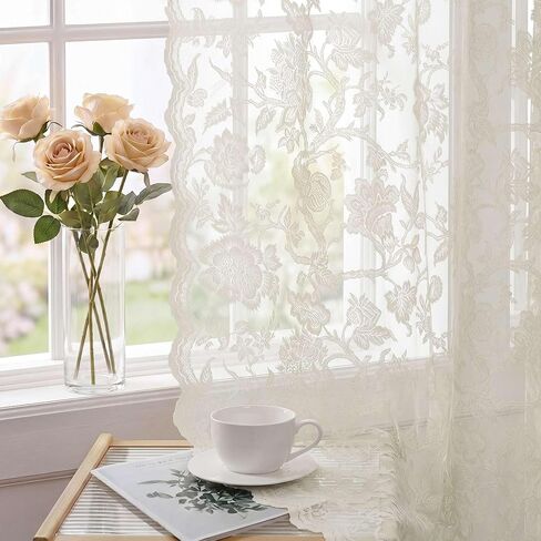 H.VERSAILTEX ستائر دانتيل لغرفة المعيشة بطول 84 بوصة جيب قضيب طويل، تصفية للضوء في مزرعة ريفية فرنسية عتيقة، ستائر شبه شفافة لغرفة النوم، 52 بوصة عرض × 84 بوصة طول، عاجي in Kuwait