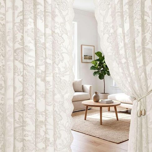 H.VERSAILTEX ستائر دانتيل لغرفة المعيشة بطول 84 بوصة جيب قضيب طويل، تصفية للضوء في مزرعة ريفية فرنسية عتيقة، ستائر شبه شفافة لغرفة النوم، 52 بوصة عرض × 84 بوصة طول، عاجي in Kuwait