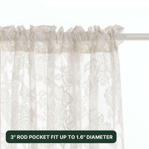 H.VERSAILTEX ستائر دانتيل لغرفة المعيشة بطول 84 بوصة جيب قضيب طويل، تصفية للضوء في مزرعة ريفية فرنسية عتيقة، ستائر شبه شفافة لغرفة النوم، 52 بوصة عرض × 84 بوصة طول، عاجي in Kuwait