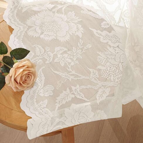 H.VERSAILTEX ستائر دانتيل لغرفة المعيشة بطول 84 بوصة جيب قضيب طويل، تصفية للضوء في مزرعة ريفية فرنسية عتيقة، ستائر شبه شفافة لغرفة النوم، 52 بوصة عرض × 84 بوصة طول، عاجي in Kuwait