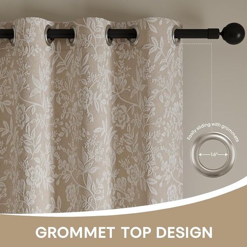 Floral Jacquard Blackout Curtains 84 Inches Long - Chenille Easy Install Grommet Drapes to Improve Sleep Quality, Bedroom Living Room Set of 2 Panels (52" W x 84" L), Beige in Saudi Arabia