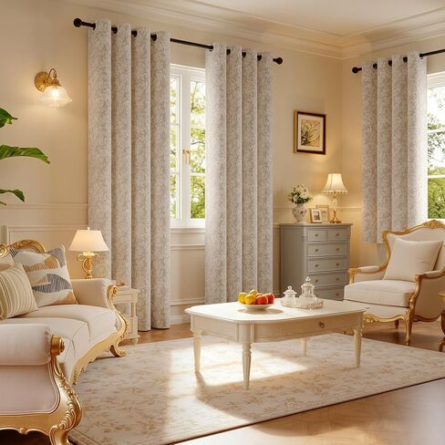 Floral Jacquard Blackout Curtains 84 Inches Long - Chenille Easy Install Grommet Drapes to Improve Sleep Quality, Bedroom Living Room Set of 2 Panels (52" W x 84" L), Beige in Saudi Arabia