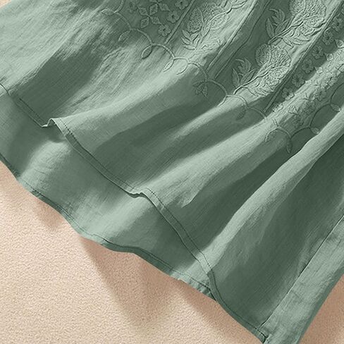 Embroidered Cotton Linen Tops for Women Short Sleeve Summer Boho Blouse 2026 Gauze Shirts Dressy Casual Work Tunics in Kuwait