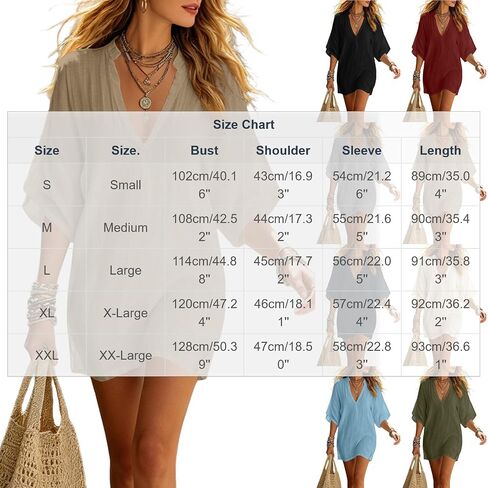 Women's Oversized Linen Tunic Dress V Neck Batwing Sleeve Loose Casual Boho Summer Beach Cover Up Top Cotton Vacation Blouse in Kuwait