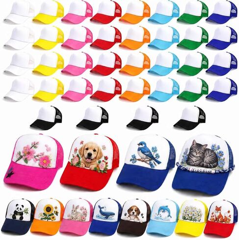 72 حزمة قبعات سائقي الشاحنات الملونة السائبة قابل للتعديل التسامي القبعات فارغة Snapback شبكة قبعة بيسبول للرجل المرأة in Kuwait