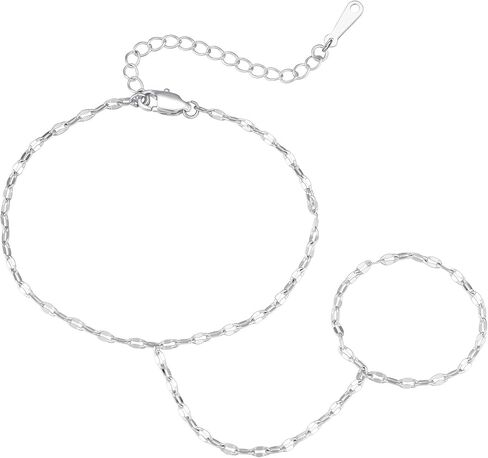 IEFWELL Silver Plated Hand Chain Bracelet for Women - Dainty Satellite Beads Cable Twisted Sequins Hand Chain Bracelet Finger Ring, Birthday Jewelry Gifts for Women in Saudi Arabia