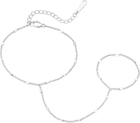 IEFWELL Silver Plated Hand Chain Bracelet for Women - Dainty Satellite Beads Cable Twisted Sequins Hand Chain Bracelet Finger Ring, Birthday Jewelry Gifts for Women in Saudi Arabia