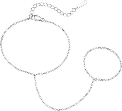 IEFWELL Silver Plated Hand Chain Bracelet for Women - Dainty Satellite Beads Cable Twisted Sequins Hand Chain Bracelet Finger Ring, Birthday Jewelry Gifts for Women in Saudi Arabia