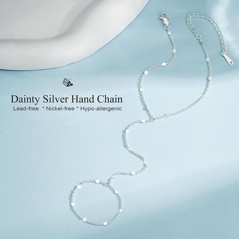 IEFWELL Silver Plated Hand Chain Bracelet for Women - Dainty Satellite Beads Cable Twisted Sequins Hand Chain Bracelet Finger Ring, Birthday Jewelry Gifts for Women in Saudi Arabia