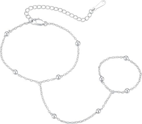 IEFWELL Silver Plated Hand Chain Bracelet for Women - Dainty Satellite Beads Cable Twisted Sequins Hand Chain Bracelet Finger Ring, Birthday Jewelry Gifts for Women in Saudi Arabia
