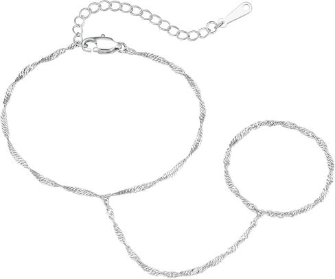 IEFWELL Silver Plated Hand Chain Bracelet for Women - Dainty Satellite Beads Cable Twisted Sequins Hand Chain Bracelet Finger Ring, Birthday Jewelry Gifts for Women in Saudi Arabia