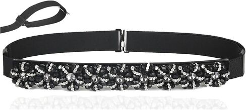 Women Beaded Rhinestone Belts Thin Adjustable Elastic Stretchy Belt Skinny Gliter Waist Belts for Lady Dress in Saudi Arabia