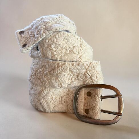 Peruvian Embroidered Flower Wool Belt, Hand Embroidered - White Meadow in Saudi Arabia